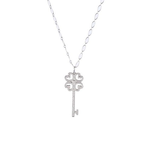 TIFFANY&CO 18K白金鑽石pt950四葉草鑰匙牌吊墜項鏈