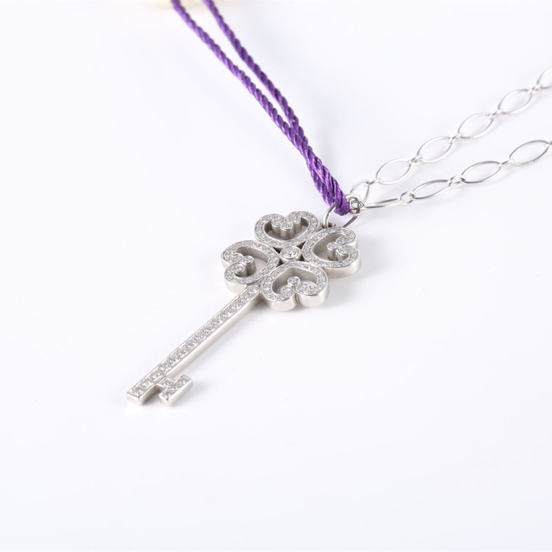 TIFFANY&CO 18K白金鑽石pt950四葉草鑰匙牌吊墜項鏈-1