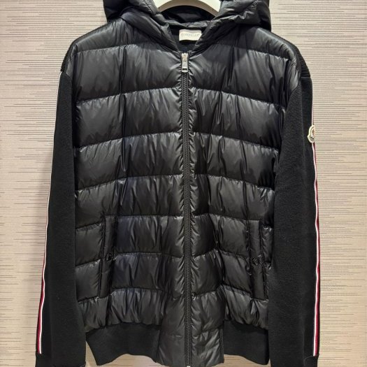 💎Han's house精品服飾💎  moncler 拼接 初剪羊毛 羽絨 彩條 連帽 外套 黑 現貨XL 原價45000-0