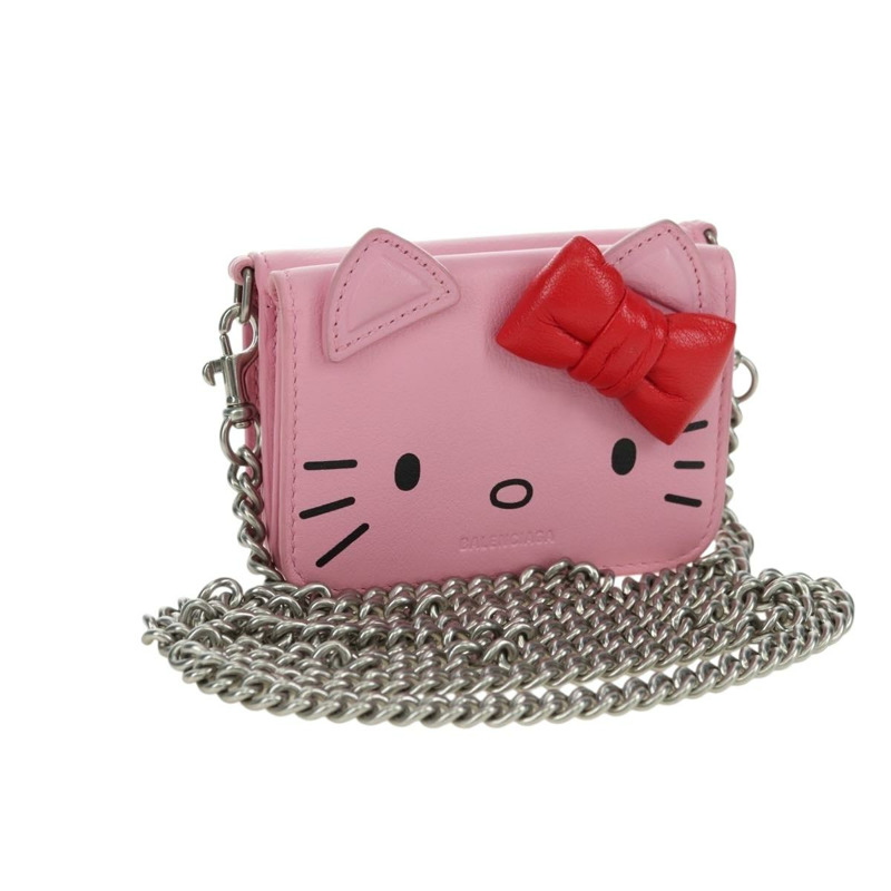 【日本直送】BALENCIAGA 迷你鏈條皮夾 Kitty 皮革粉紅銀色 623241 正品 170544SM-0