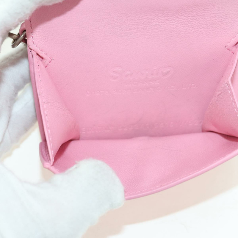 【日本直送】BALENCIAGA 迷你鏈條皮夾 Kitty 皮革粉紅銀色 623241 正品 170544SM-8