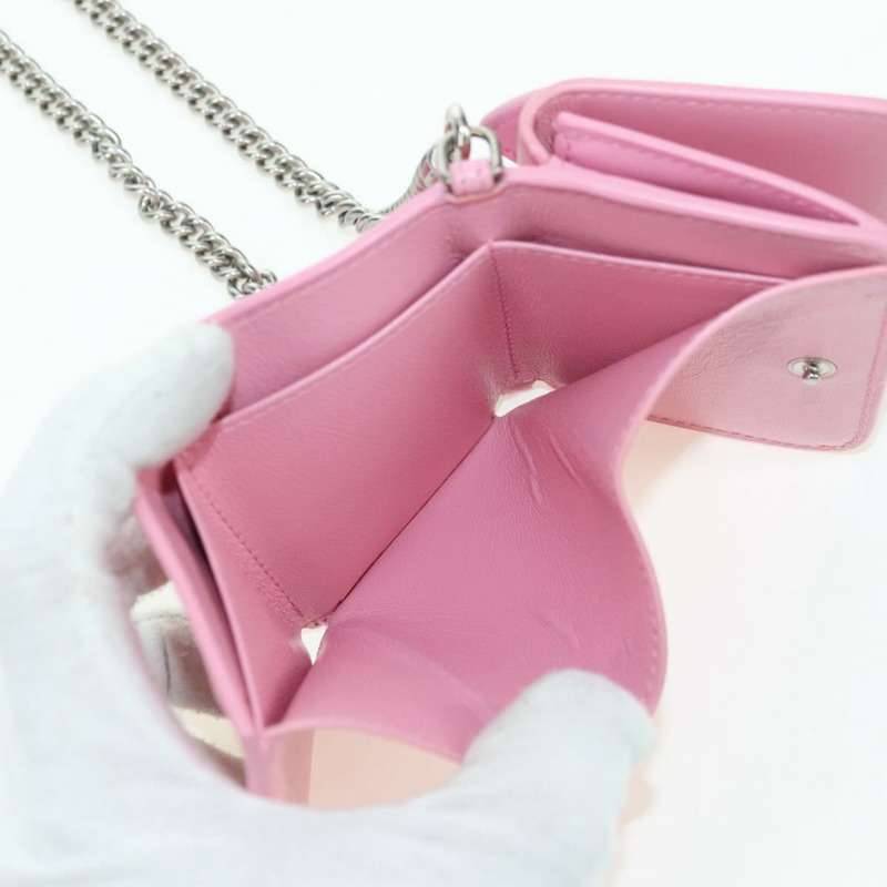 【日本直送】BALENCIAGA 迷你鏈條皮夾 Kitty 皮革粉紅銀色 623241 正品 170544SM-9