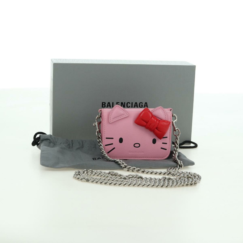 【日本直送】BALENCIAGA 迷你鏈條皮夾 Kitty 皮革粉紅銀色 623241 正品 170544SM-11
