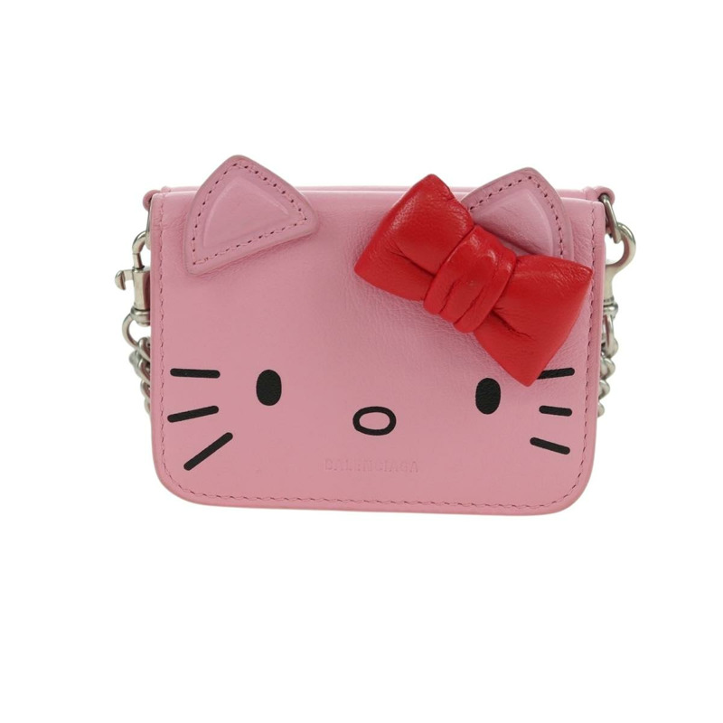 【日本直送】BALENCIAGA 迷你鏈條皮夾 Kitty 皮革粉紅銀色 623241 正品 170544SM-12