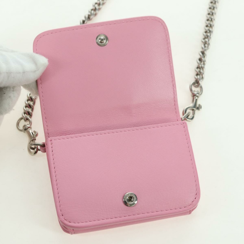 【日本直送】BALENCIAGA 迷你鏈條皮夾 Kitty 皮革粉紅銀色 623241 正品 170544SM-21