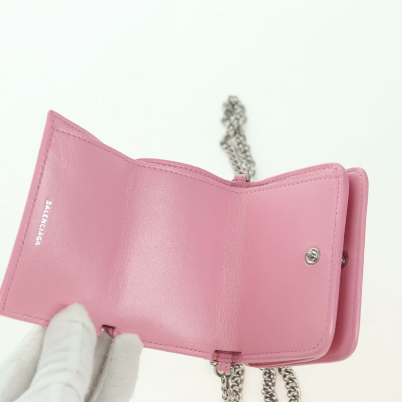 【日本直送】BALENCIAGA 迷你鏈條皮夾 Kitty 皮革粉紅銀色 623241 正品 170544SM-23