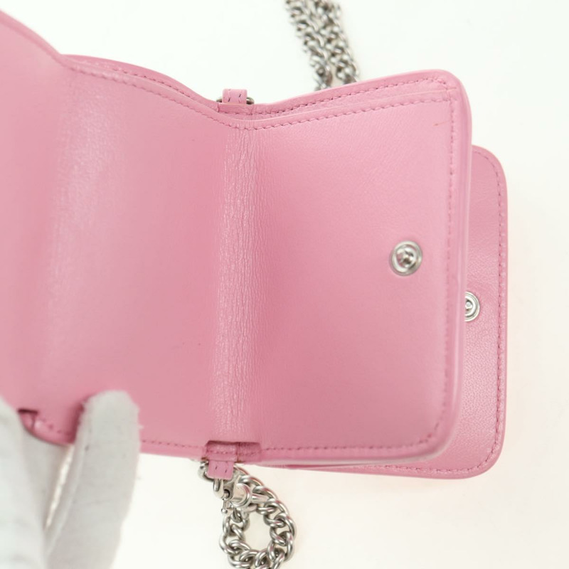 【日本直送】BALENCIAGA 迷你鏈條皮夾 Kitty 皮革粉紅銀色 623241 正品 170544SM-25