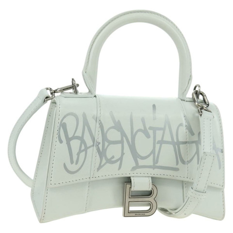BALENCIAGA 沙漏形手提包 皮革 兩用 白色 銀色 592833 正品 bs34969M