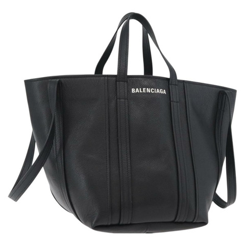 BALENCIAGA Everyday Tote Bag Leather Black Silver 672794 Auth mr2511A