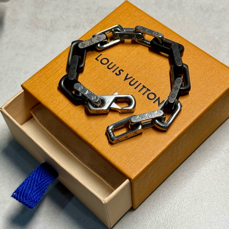 Louis Vuitton 銀黑 Monogram Chain 手鍊 尺碼L-0
