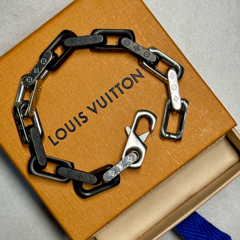 Louis Vuitton 銀黑 Monogram Chain 手鍊 尺碼L-1