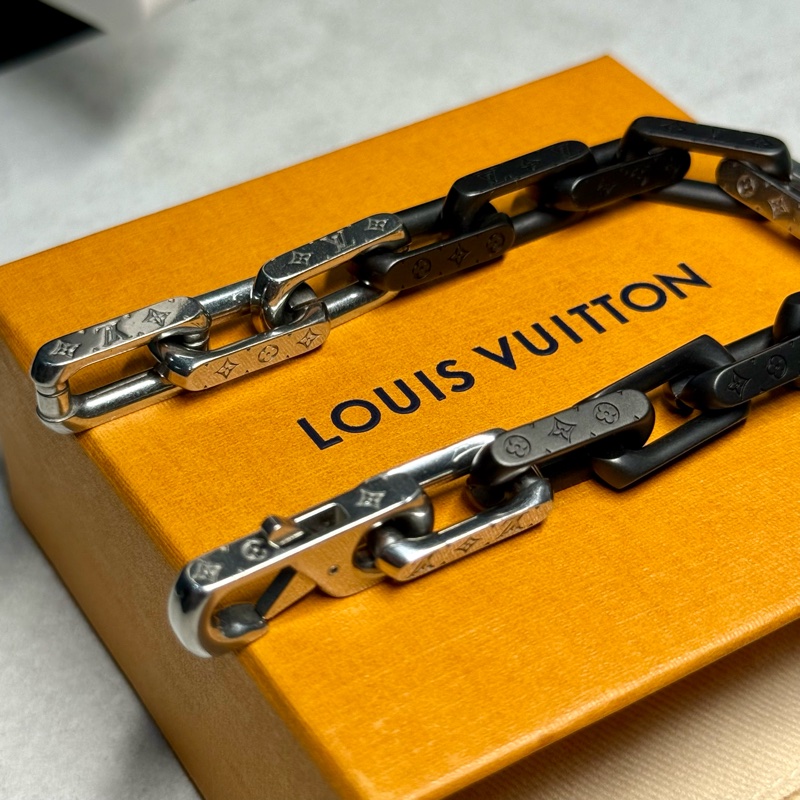Louis Vuitton 銀黑 Monogram Chain 手鍊 尺碼L-3