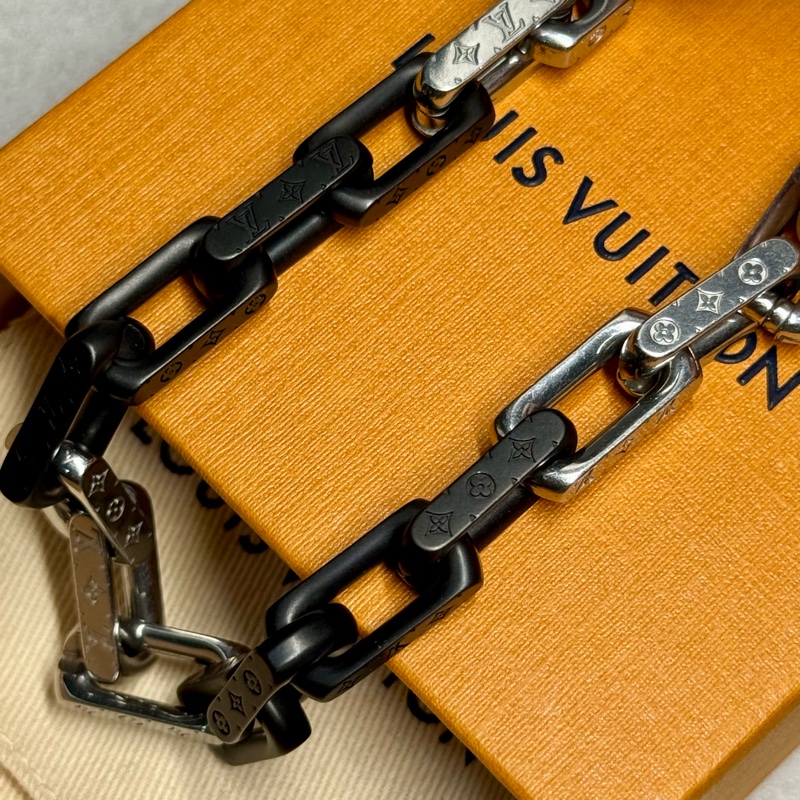 Louis Vuitton 銀黑 Monogram Chain 手鍊 尺碼L-5