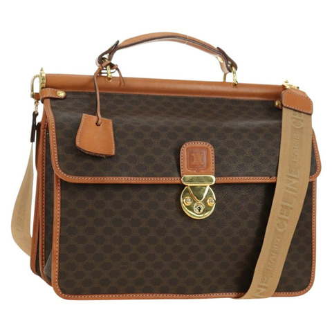 CELINE Macadam帆布手提包 PVC皮革 2way Brown Gold Auth am11580V