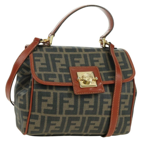 FENDI Zucca帆布單肩包 黑色棕色 正品 179273V