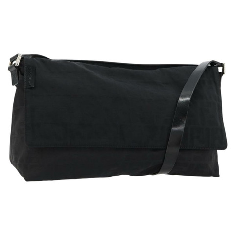 FENDI Zucca帆布單肩包 黑色 銀色 正品 177493A