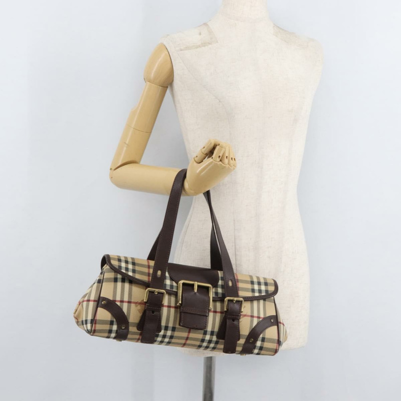 【日本直送】BURBERRY Nova 格紋手提包 PVC 米色 金色 正品 179373A-24