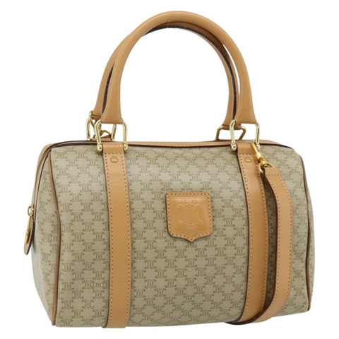 CELINE Macadam帆布手提包 PVC 兩用 米色 金色 正品 178288A