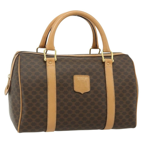 CELINE Macadam帆布手提包 PVC皮革 棕色 金色 正品 178304A