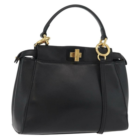 FENDI Monster Peek A Boo XS 手提包 皮革 兩用 黑色 金色 正品 ep14588SAV