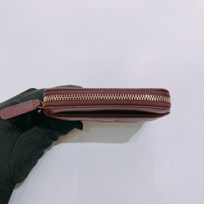 TW4860  Chanel 香奈兒 拉鏈 吐司卡包 酒紅色 荔枝皮Classic Zipper Coin Card Holder Caviar-4