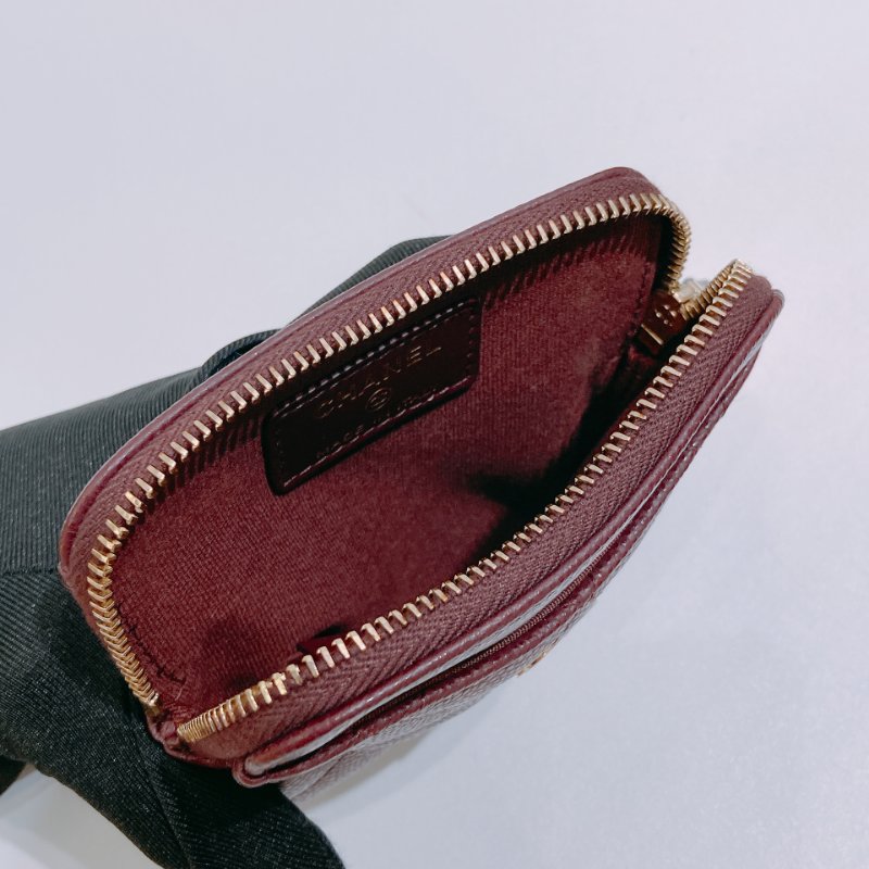 TW4860  Chanel 香奈兒 拉鏈 吐司卡包 酒紅色 荔枝皮Classic Zipper Coin Card Holder Caviar-7