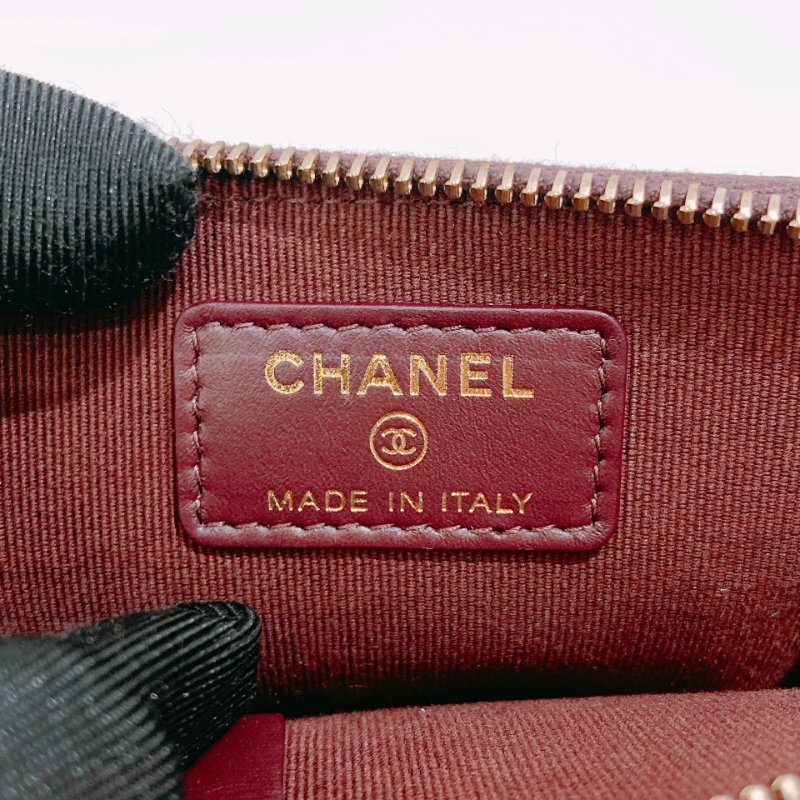 TW4860  Chanel 香奈兒 拉鏈 吐司卡包 酒紅色 荔枝皮Classic Zipper Coin Card Holder Caviar-8