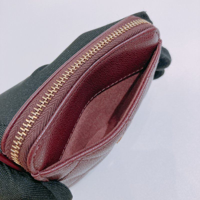 TW4860  Chanel 香奈兒 拉鏈 吐司卡包 酒紅色 荔枝皮Classic Zipper Coin Card Holder Caviar-9
