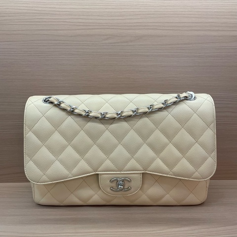 Chanel香奈儿CF中号米色银扣荔枝牛皮 2011年 15開 尺寸 30*19*9*無附件