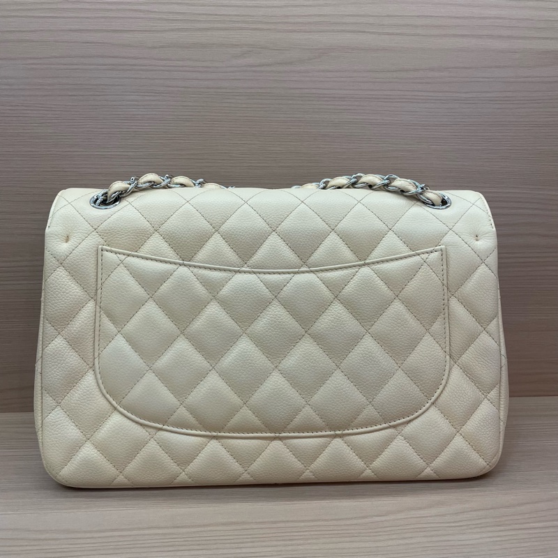 Chanel香奈儿CF中号米色银扣荔枝牛皮 2011年 15開 尺寸 30*19*9*無附件-1