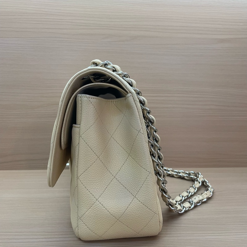 Chanel香奈儿CF中号米色银扣荔枝牛皮 2011年 15開 尺寸 30*19*9*無附件-2