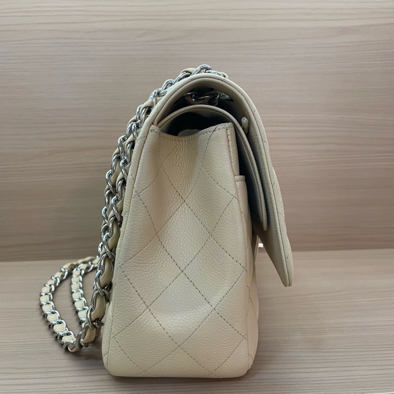 Chanel香奈儿CF中号米色银扣荔枝牛皮 2011年 15開 尺寸 30*19*9*無附件-3