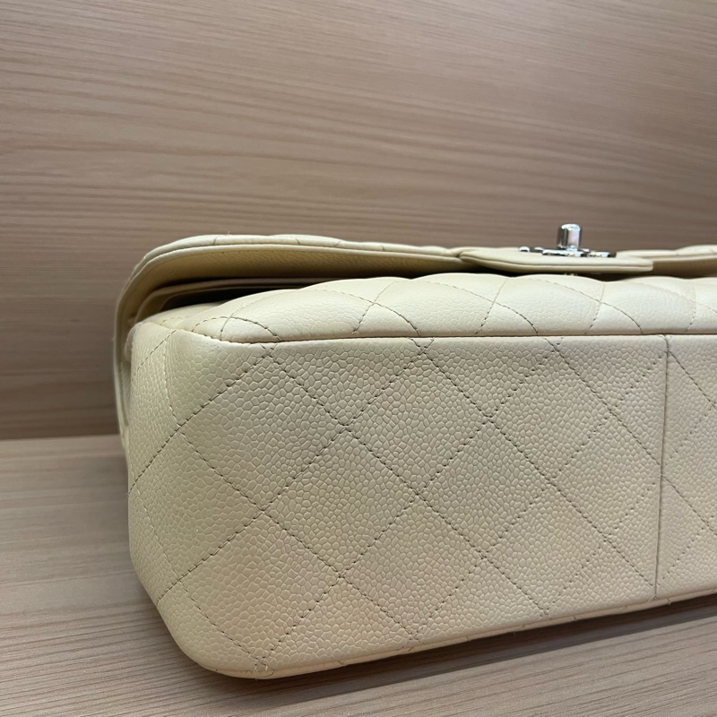 Chanel香奈儿CF中号米色银扣荔枝牛皮 2011年 15開 尺寸 30*19*9*無附件-6