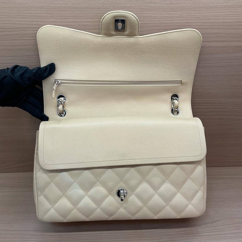 Chanel香奈儿CF中号米色银扣荔枝牛皮 2011年 15開 尺寸 30*19*9*無附件-8