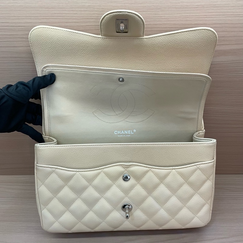 Chanel香奈儿CF中号米色银扣荔枝牛皮 2011年 15開 尺寸 30*19*9*無附件-9