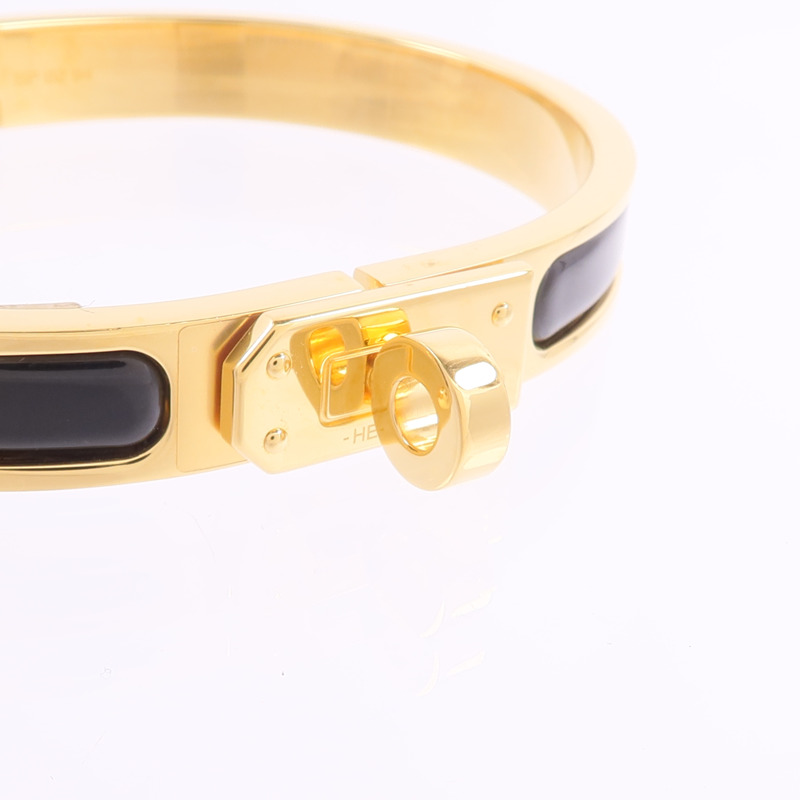 HERMES 金屬/琺瑯Mini Clic Kelly Bracelet手鐲Noir-4