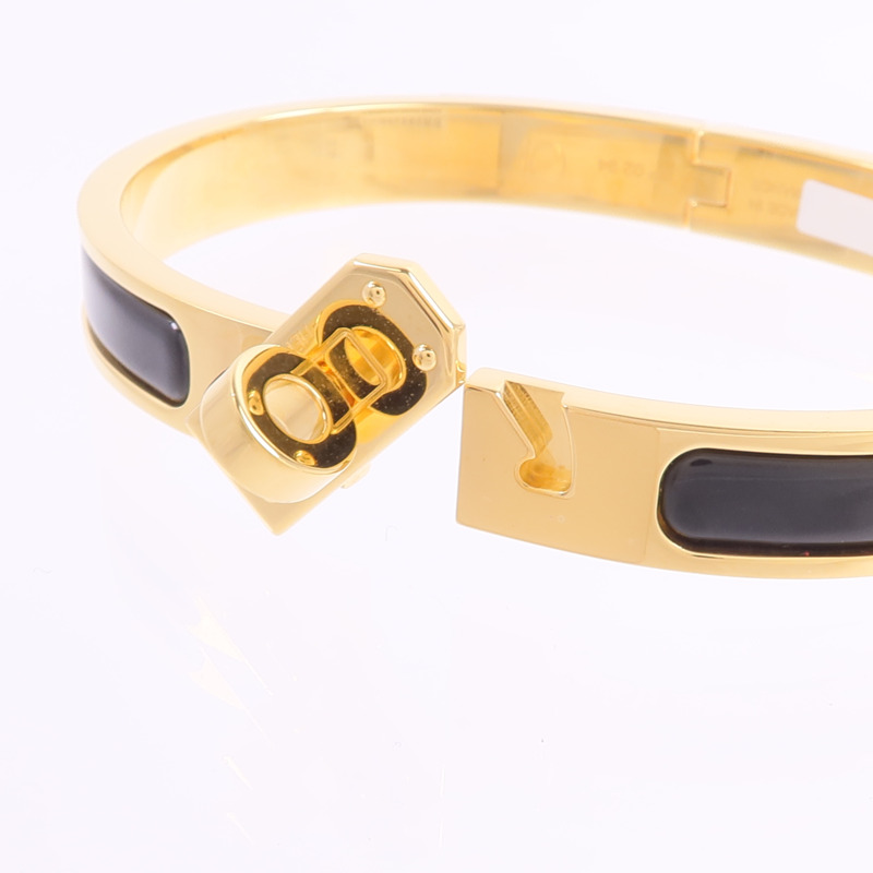 HERMES 金屬/琺瑯Mini Clic Kelly Bracelet手鐲Noir-5