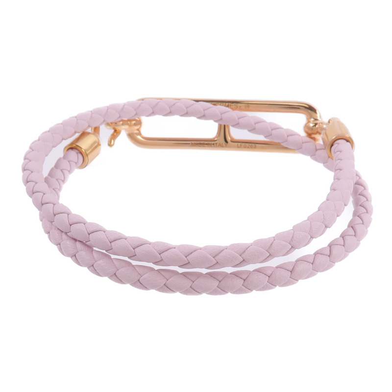 HERMES Swift皮革Roulis Double Tour Bracelet手帶Mauve Pale-2