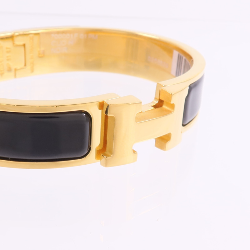 HERMES 金屬/琺瑯Clic H Bracelet手鐲Noir-4