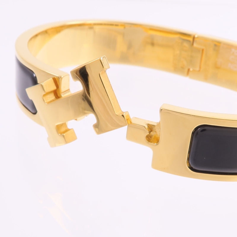 HERMES 金屬/琺瑯Clic H Bracelet手鐲Noir-5