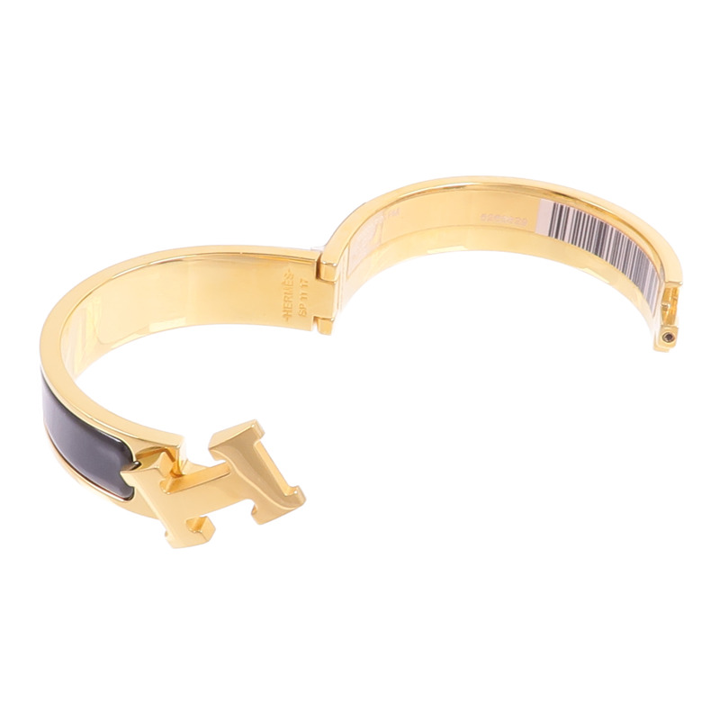 HERMES 金屬/琺瑯Clic H Bracelet手鐲Noir-7
