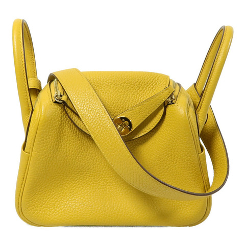 HERMES Clemence皮革Mini Lindy手挽肩背兩用袋Jaune Ambre