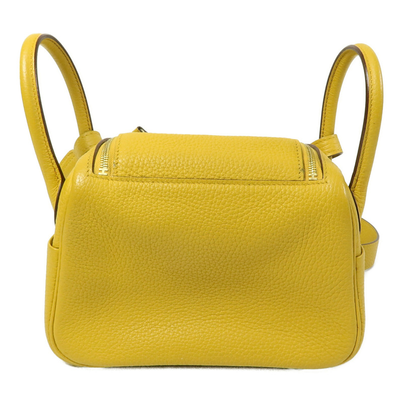 HERMES Clemence皮革Mini Lindy手挽肩背兩用袋Jaune Ambre-2