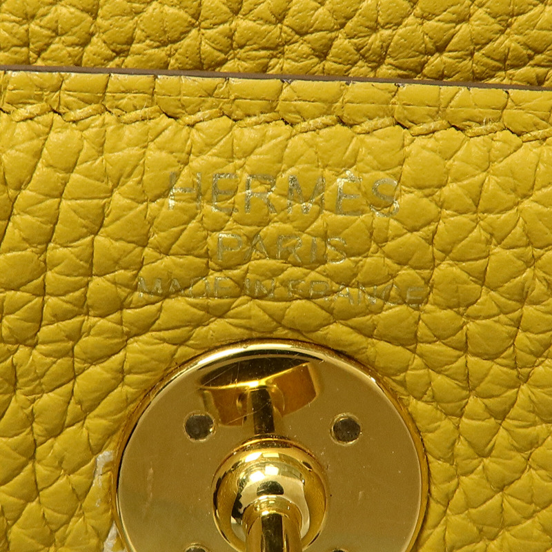 HERMES Clemence皮革Mini Lindy手挽肩背兩用袋Jaune Ambre-5