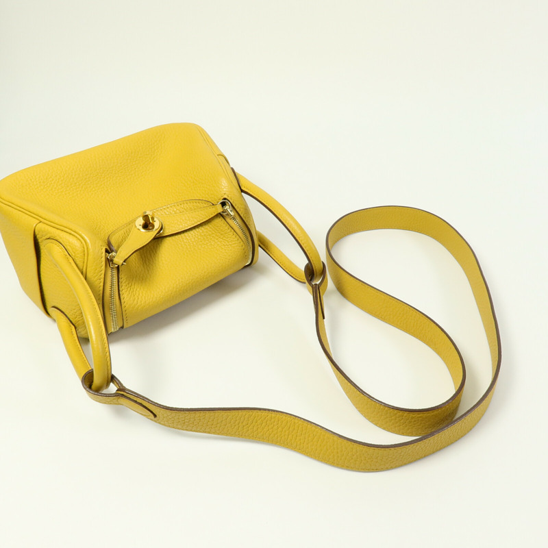 HERMES Clemence皮革Mini Lindy手挽肩背兩用袋Jaune Ambre-8