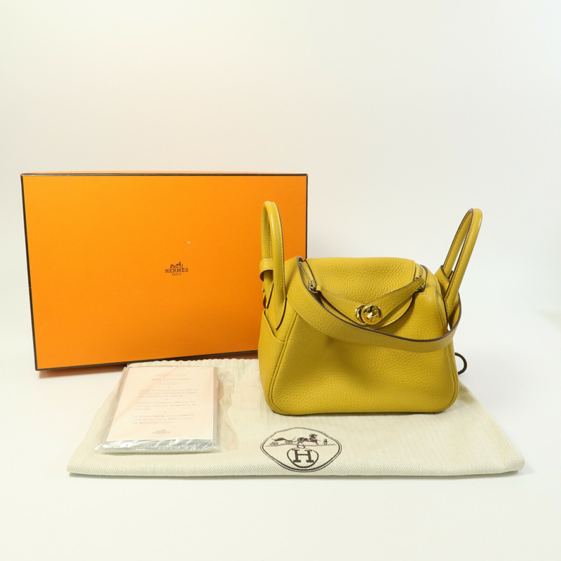 HERMES Clemence皮革Mini Lindy手挽肩背兩用袋Jaune Ambre-9