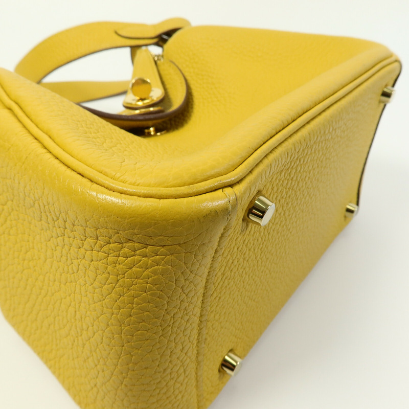 HERMES Clemence皮革Mini Lindy手挽肩背兩用袋Jaune Ambre-10