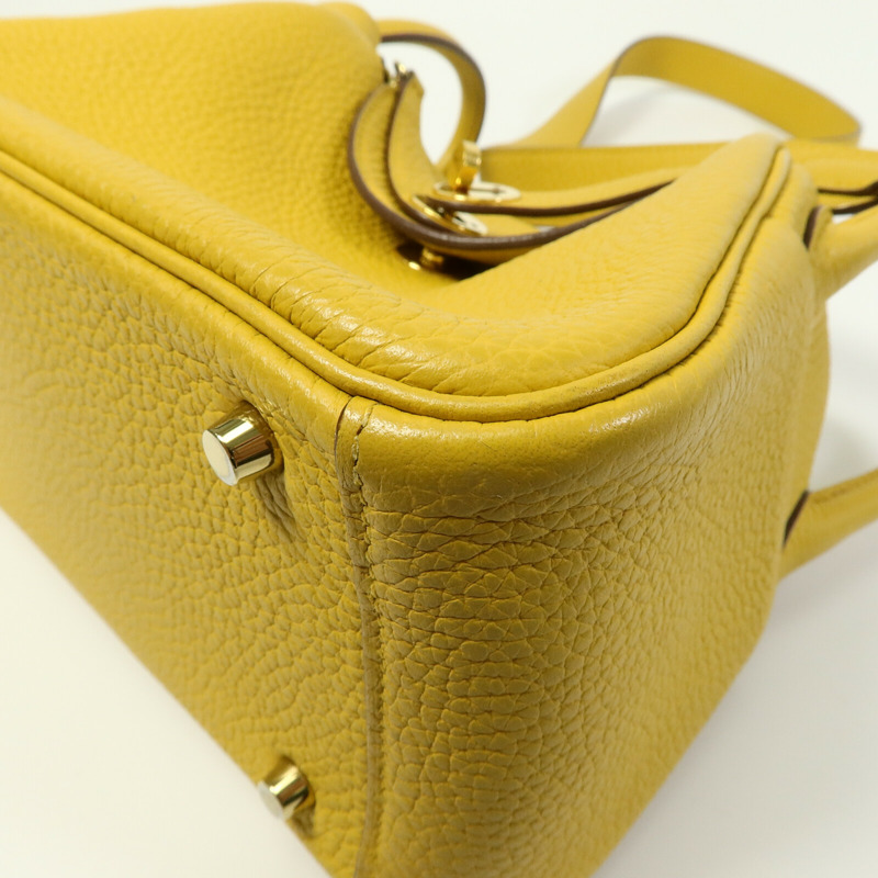 HERMES Clemence皮革Mini Lindy手挽肩背兩用袋Jaune Ambre-11