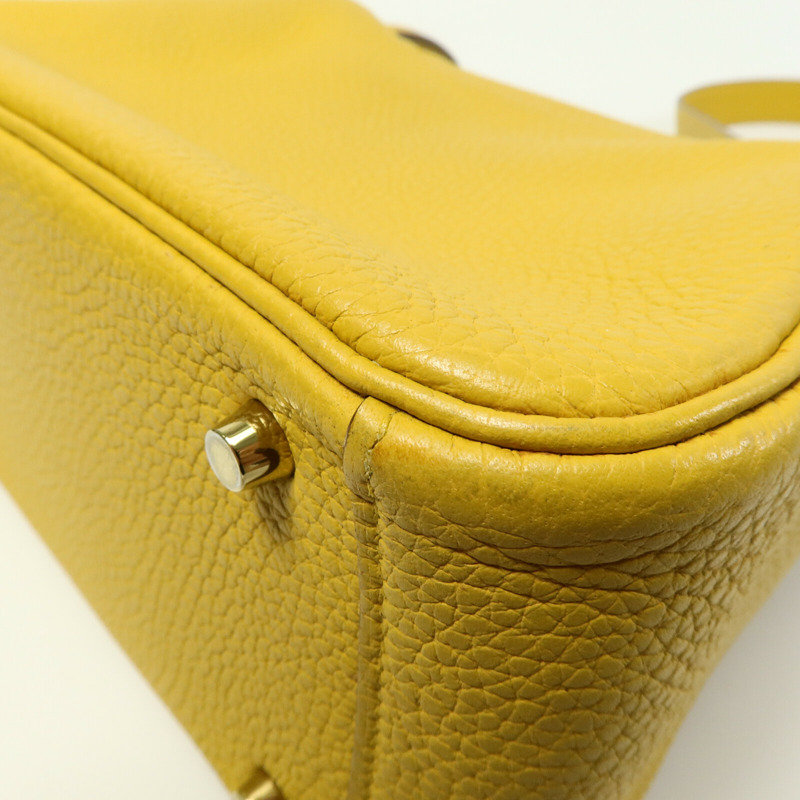 HERMES Clemence皮革Mini Lindy手挽肩背兩用袋Jaune Ambre-13