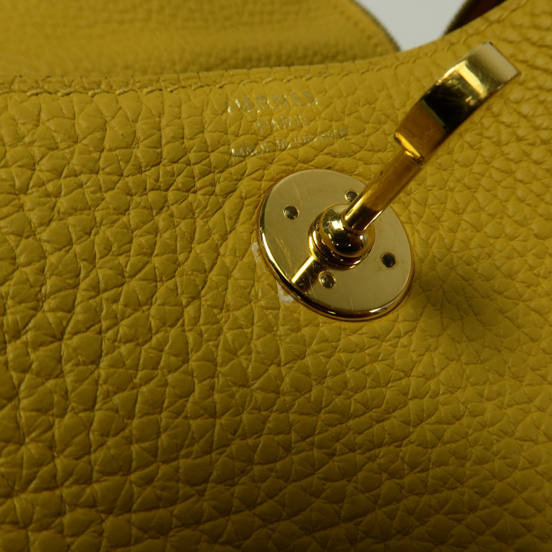 HERMES Clemence皮革Mini Lindy手挽肩背兩用袋Jaune Ambre-17